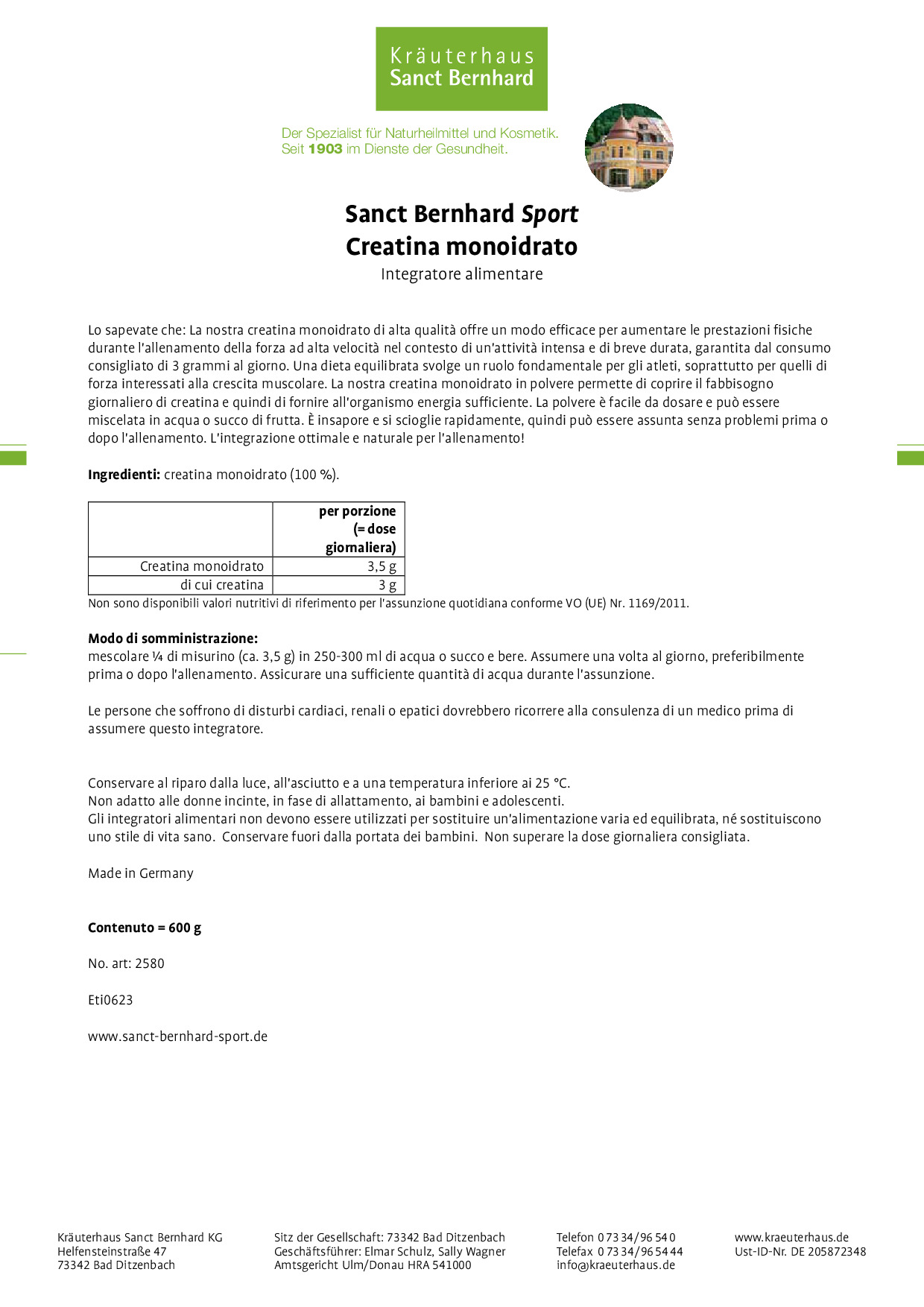 Sanct Bernhard Sport Creatina Monoidrato Opinioni In Italiano Sanct 