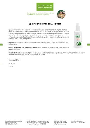 Spray per il corpo all'Aloe Vera 125 ml