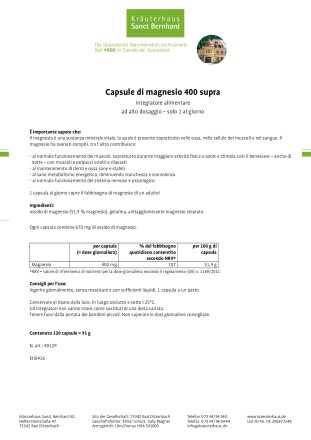 Capsule di magnesio - "400 supra" 120 capsule